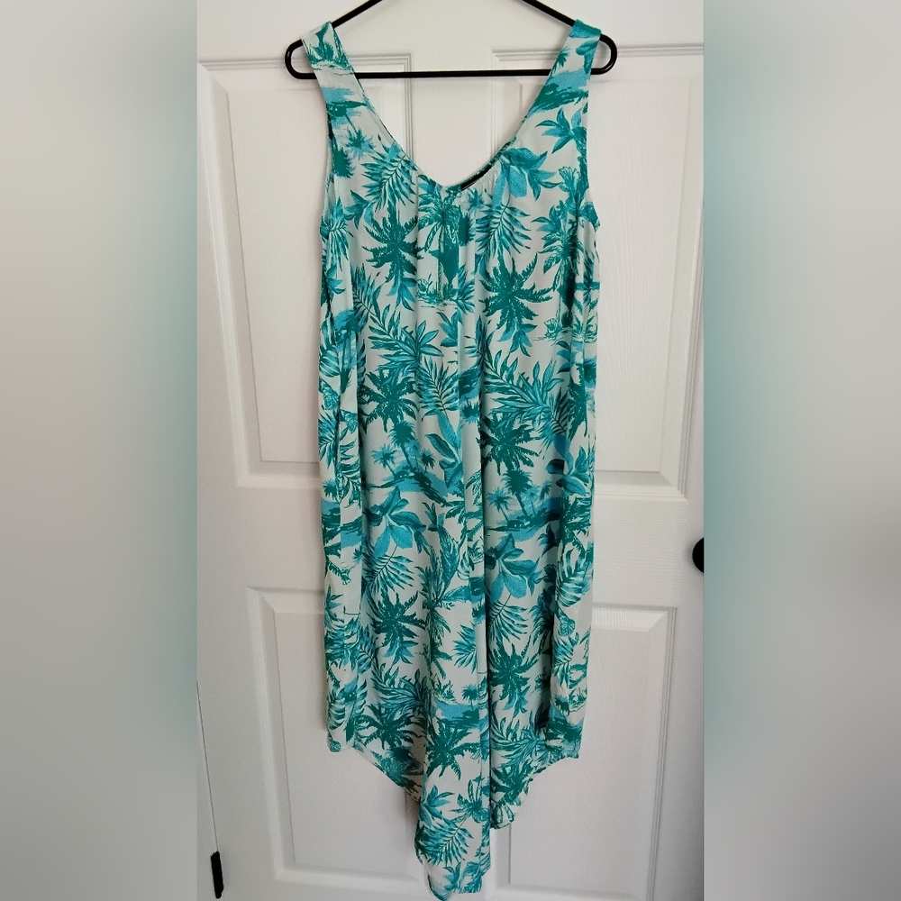 Allison Brittney Tropical Leaf Print Sleeveless Jumpsuit